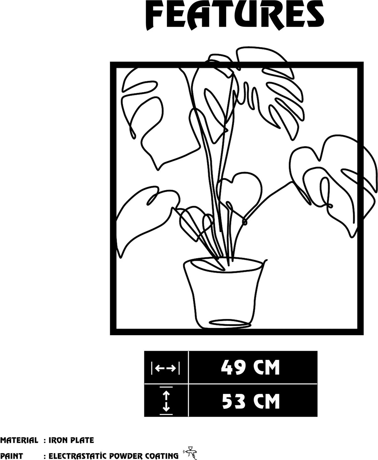 Aksesor dekorativ metalik për mur, Wallity, ngjyrë e zezë, 49x53cm