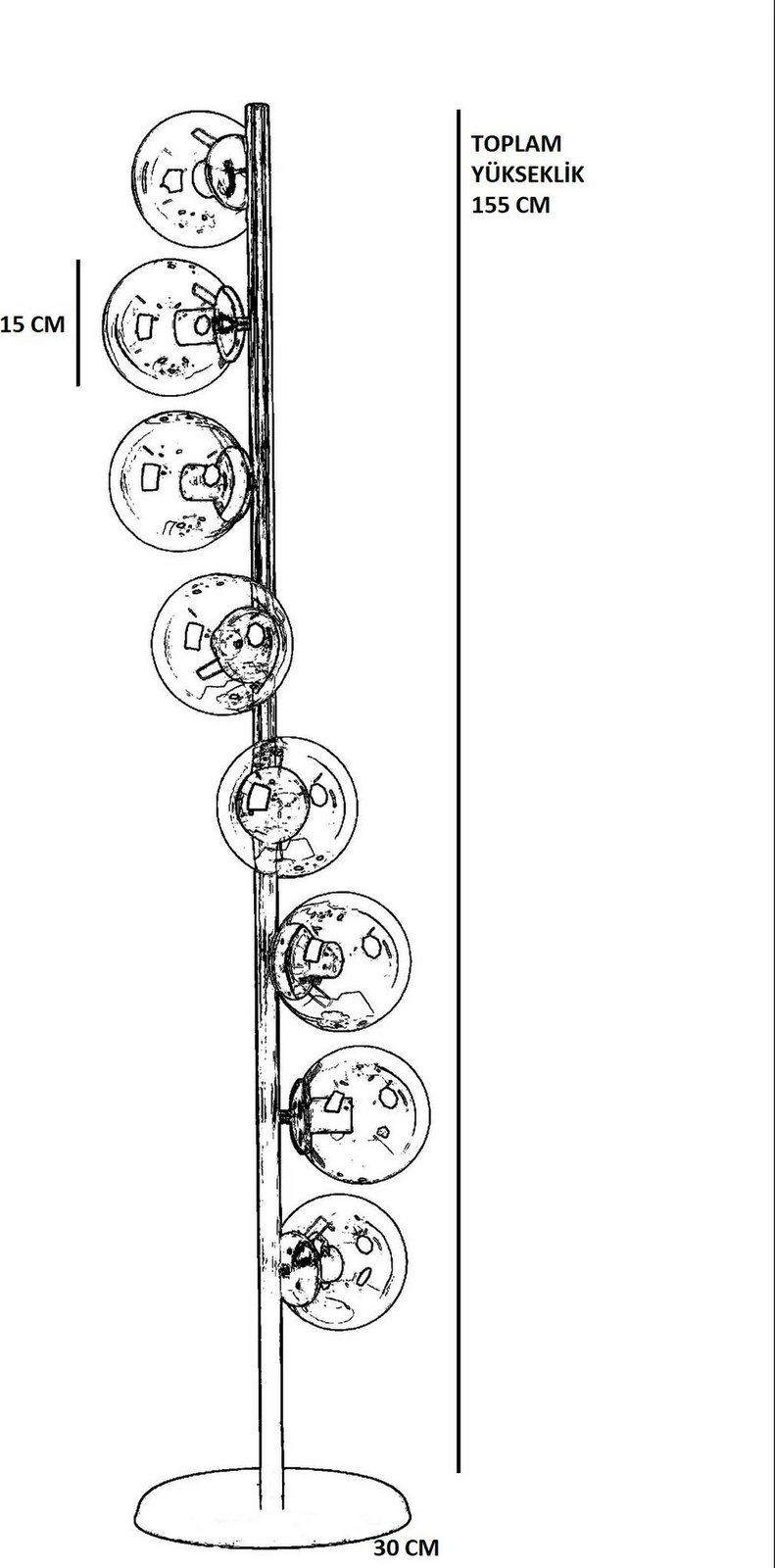 Llambë dyshemeje Opviq Simay 8 llamba, ngjyrë ari, balonë qelqi