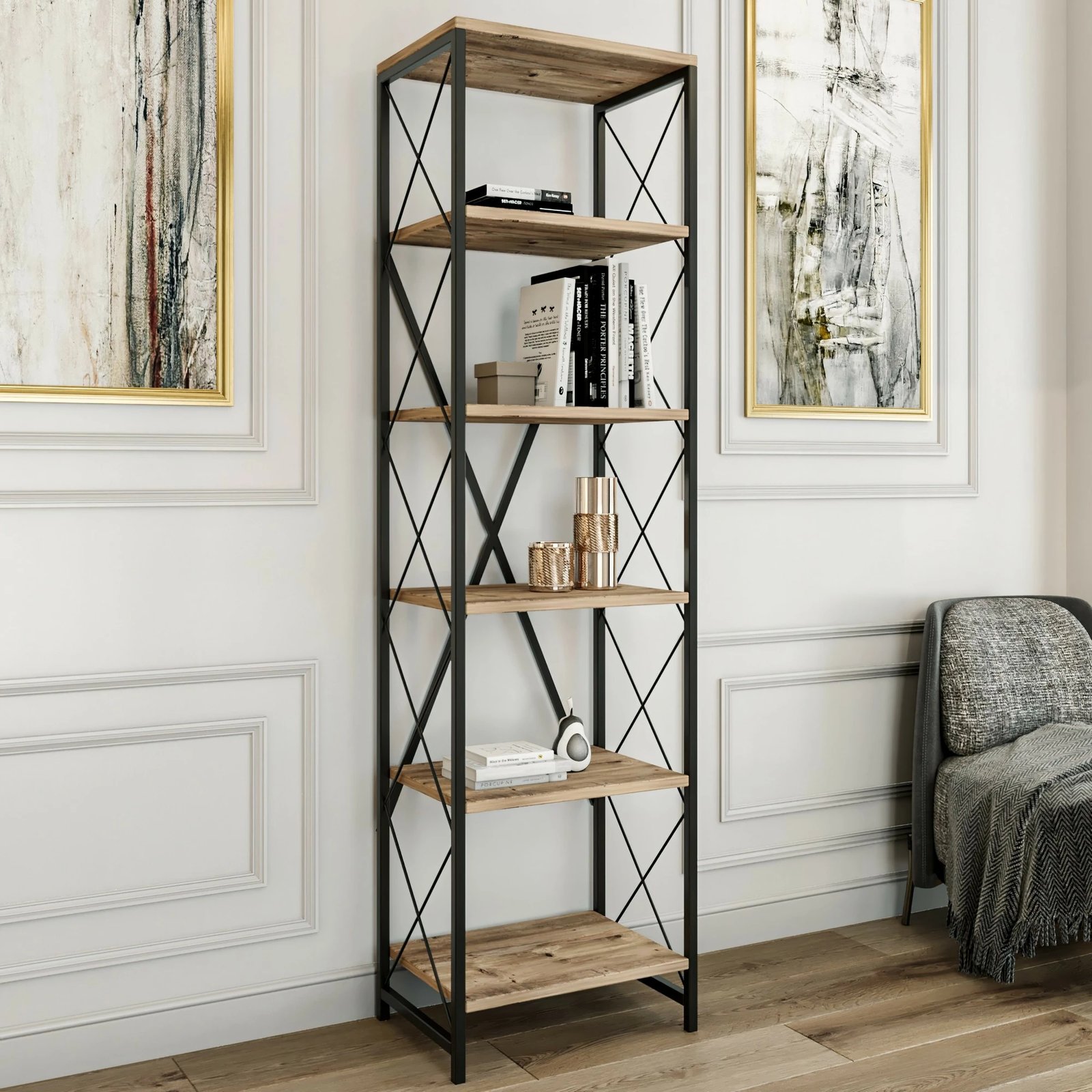 Raft librash Hanah Home, Suadiye, ngjyrë pishë Atlantike dhe e zezë