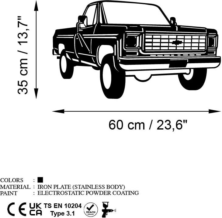 Aksesor dekorativ metalik për mur, Wallity, Chevy K20 Pickup Truck (1976)