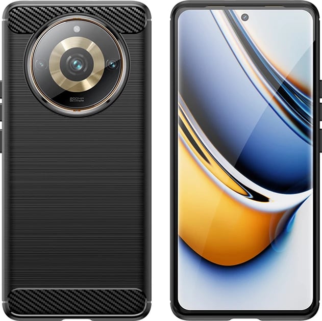 Mbështjellës Hurtel Carbon Case për Realme 11 Pro / 11 Pro+, i zi