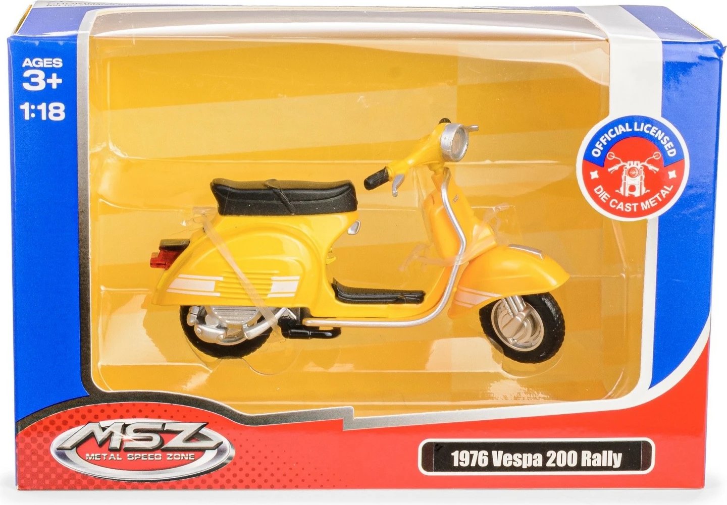 Model motoçikletë Daffi Vespa 200 Rally 1:18, e verdhë