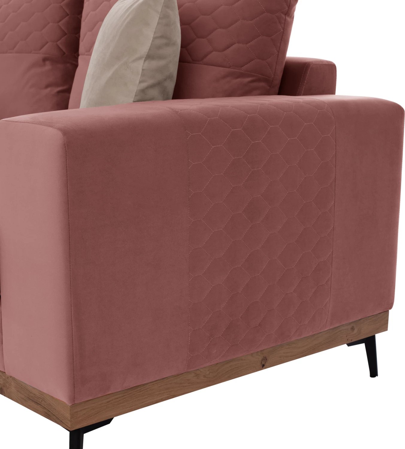 Divan qoshe PORTOFINO, rozë e zbehtë, këmbë të larta, 2 pjesë, pëlhurë rezistente ndaj njollave dhe ujit