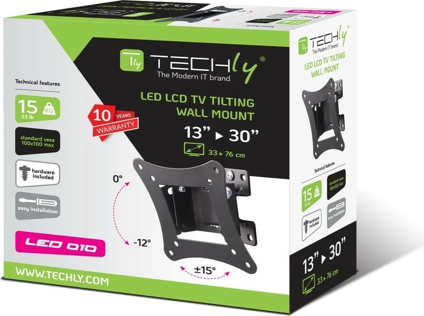 Mbajtës muri për TV Techly 106602, 13-30 inç, i zi