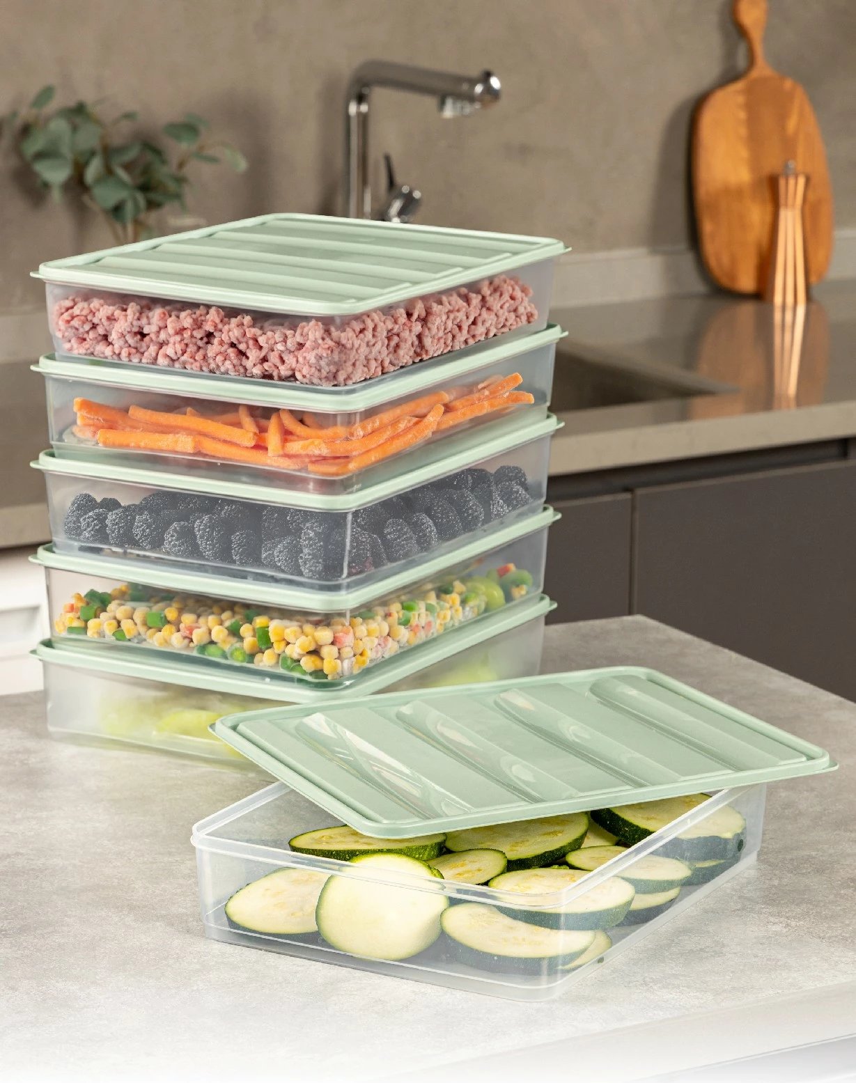 Set kuti plastike për organizim, 6 copë, ngjyrë mint, YBLLA3,56LI