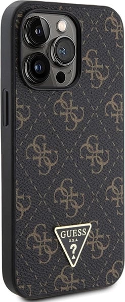 Mbështjellës Guess 4G Triangle Metal Logo për iPhone 14 Pro, i zi