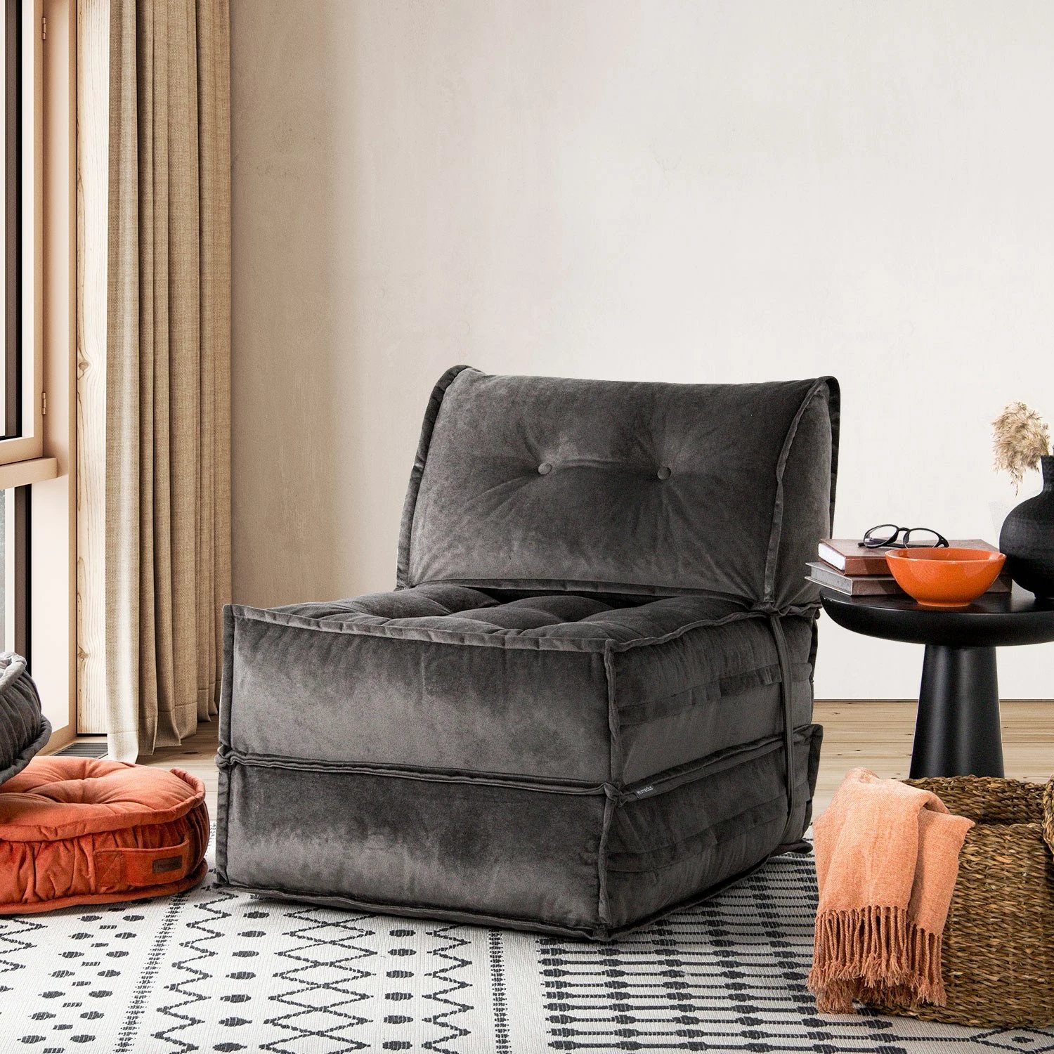 Krevat-karrige një vendës, Atelier del Sofa, kadife, ngjyrë antracit