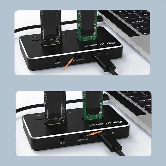 Kasë SSD Qoltec 52274, M.2, NVMe/SATA, USB-C, DUAL 2 x 2TB, e zezë