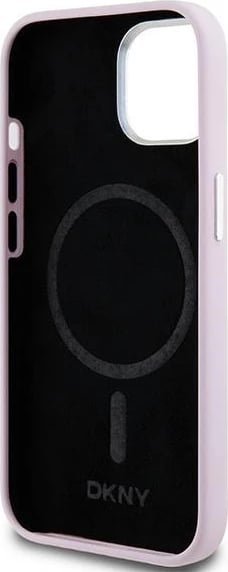 Mbështjellës DKNY Liquid Silicone Small Metal Logo MagSafe për iPhone 15 Plus / 14 Plus, Rozë