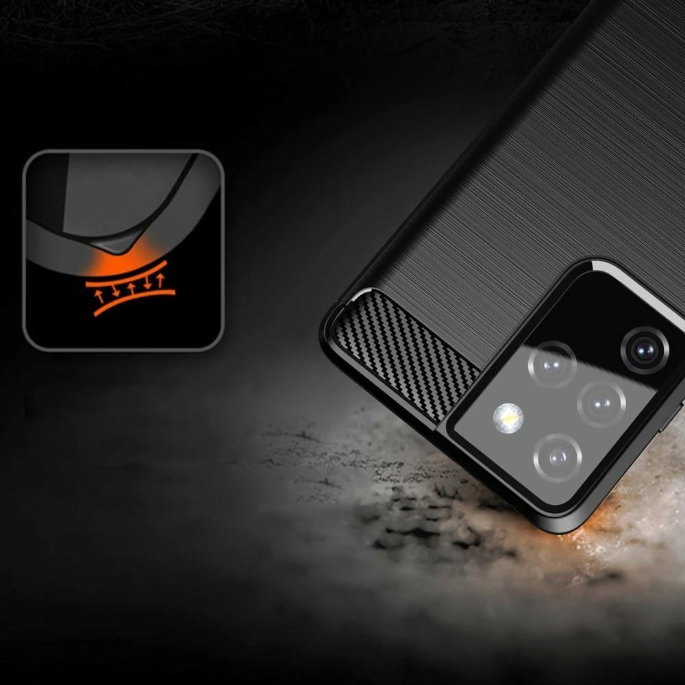 Mbështjellës Hurtel Carbon Case për Samsung Galaxy S21 Ultra 5G, i zi