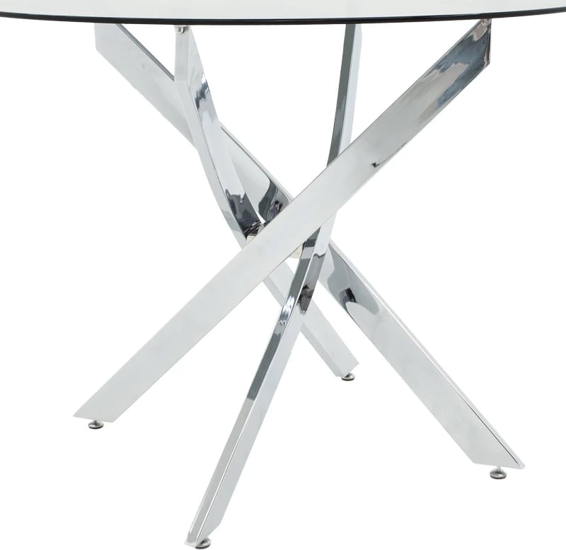 Tavolinë Antoro, xham dhe këmbë metali, ngjyrë kromi, D80x75cm