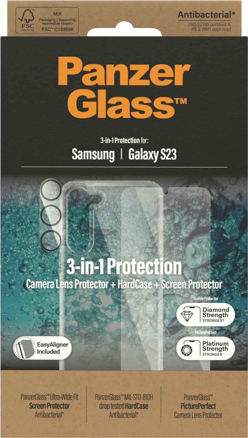 Mbështjellës + mbrojtës ekrani PanzerGlass për Samsung Galaxy S23, transparent