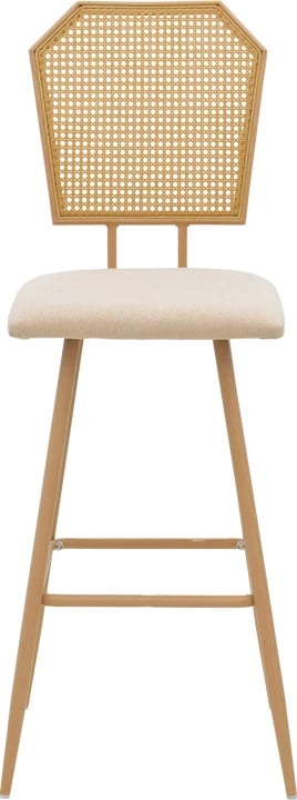 Karrige për bar Camilla I, ratan PE natyral, stof natyral, metal natyral, 47.5x58x117cm (2 copë)