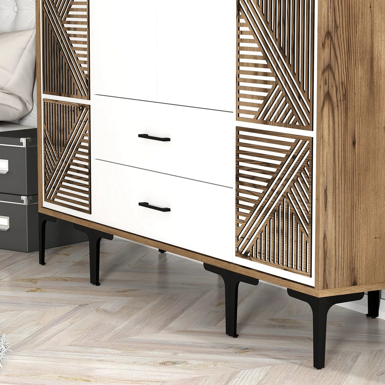 Dollap Hanah Home, Kumsal PTP, ngjyrë arre dhe e bardhë