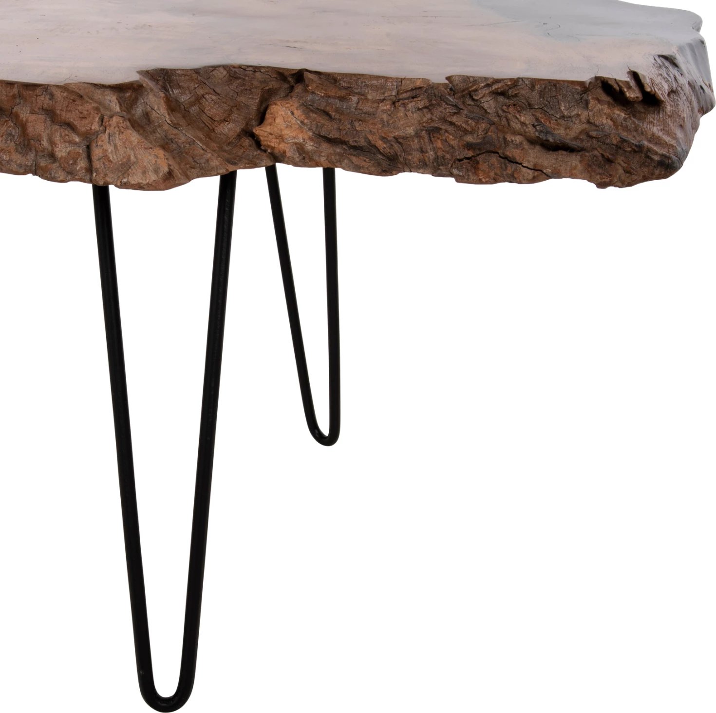 Tavolinë kafeje GLAZE FH9750 dru TEAK natyral-këmbë metali të zeza 110x60x48Hcm