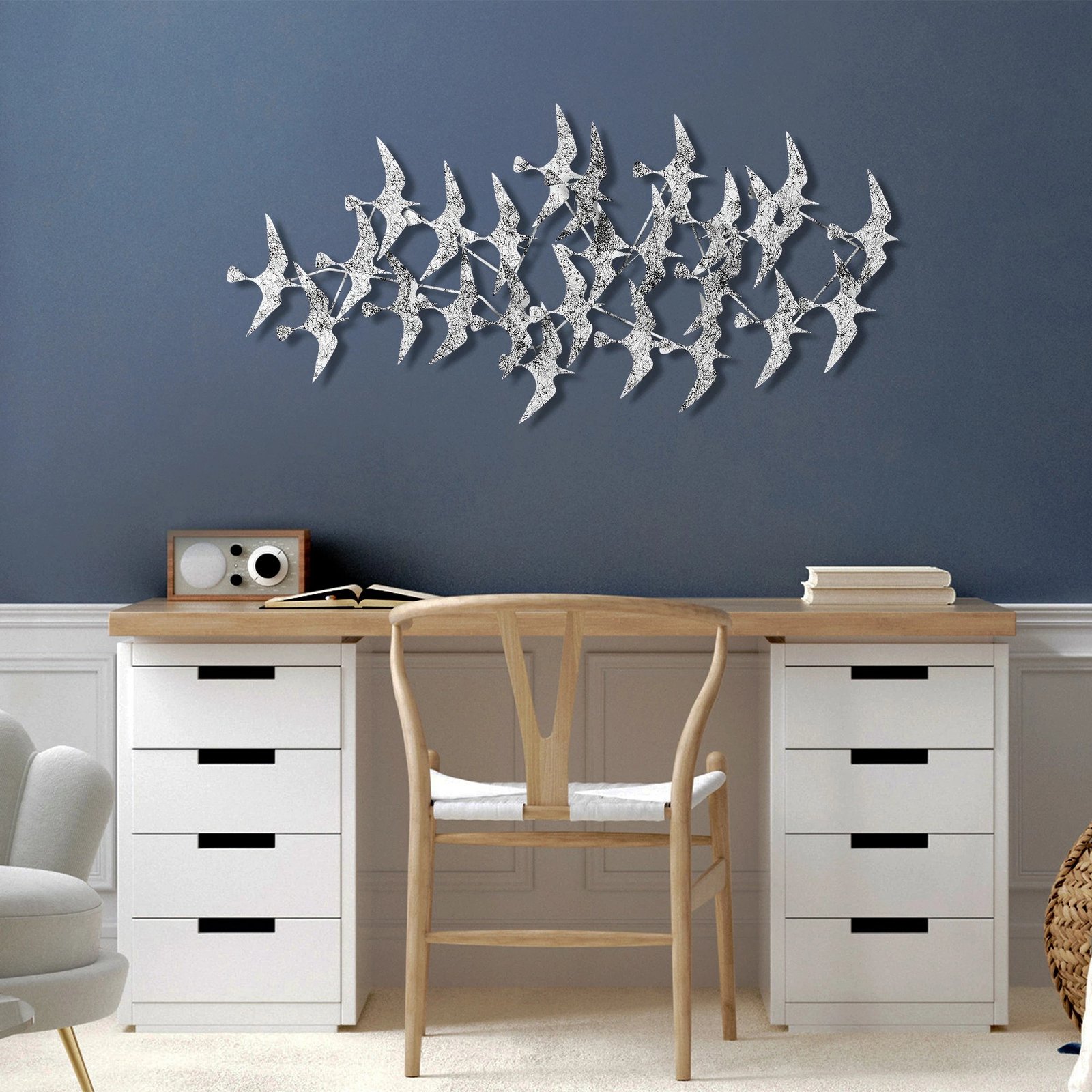 Aksesor dekorativ metalik për mur, Wallity Martılar 2, shumëngjyrësh, 59x124cm