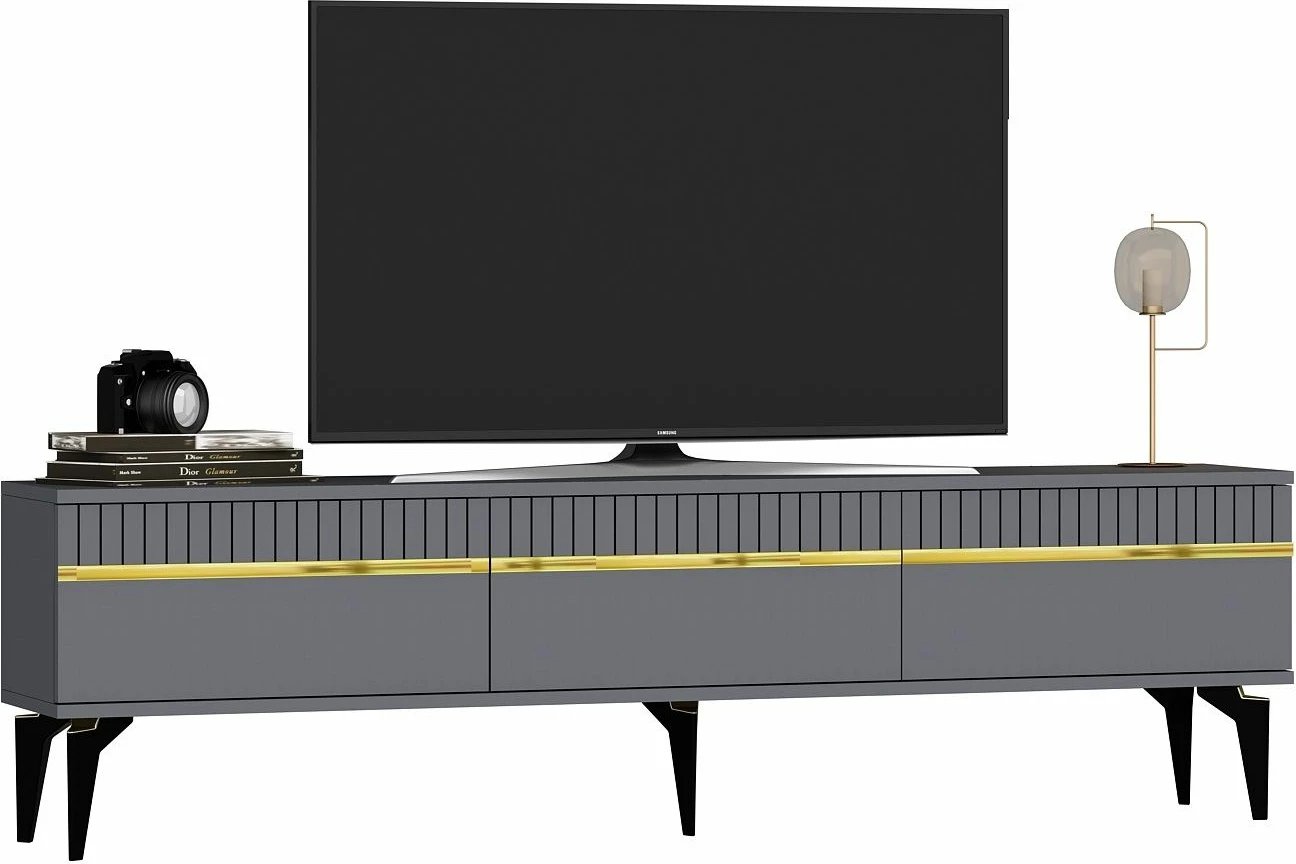 Komodë TV Skye Decor, ngjyrë antracit dhe ari, Defne