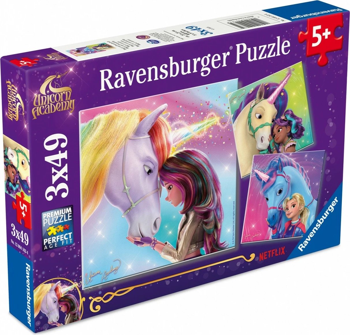 Puzzle për fëmijë Ravensburger Unicorn Academy 3x49 pjesë, shumëngjyrësh, set
