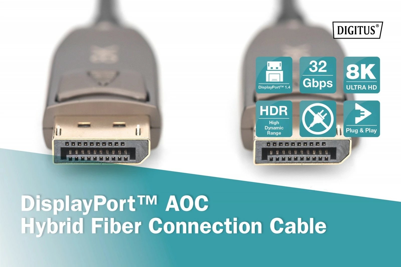 Kabllo DisplayPort Digitus AK-340107-200-S, Hybrid AOC, 20m, 8K/60Hz, e zezë