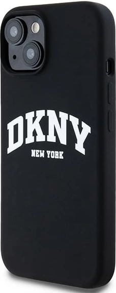 Mbështjellës DKNY Liquid Silicone me logo të bardhë, MagSafe, për iPhone 15 / 14 / 13, i zi