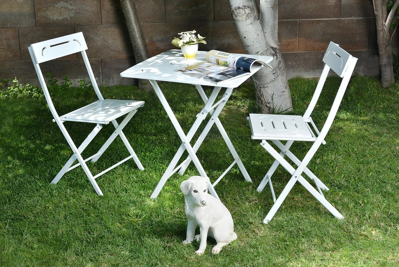 Set tavolinë me karrige për terasë, 3 pjesë, Hanah Home, Bistro Set 2, e bardhë
