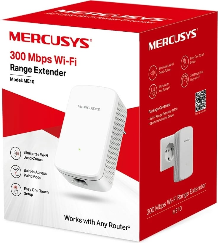 Përsëritësi Wi-Fi Mercusys ME10, 300 Mbps, 1 portë LAN, i bardhë