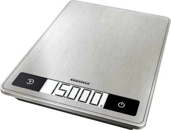 Peshore kuzhine, Soehnle Page Profi 200, kapacitet 15 kg, saktësi 1 g, ekran LCD me ndriçim, çelik inoks, argjendtë