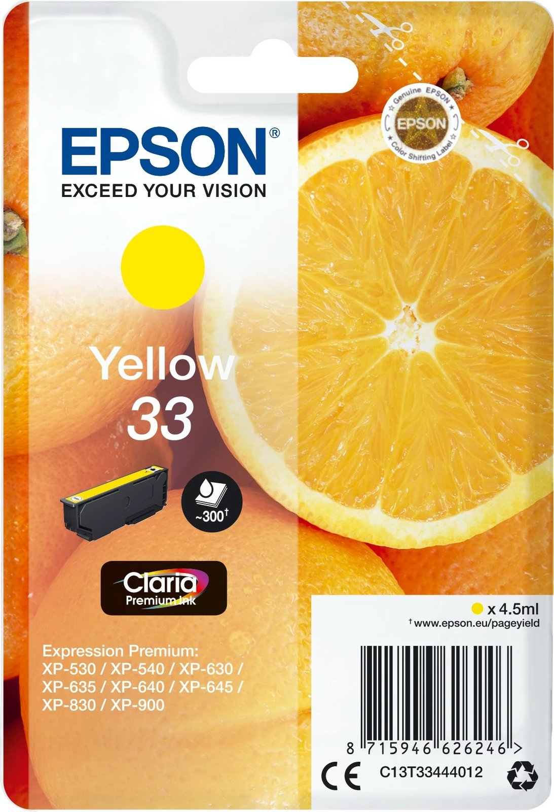 Toner Epson C13T33444012 Yellow 4.5ml