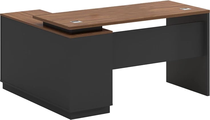 Tavolinë këndi për zyre Oscar, ngjyrë arre-antracit, 160x140x76cm