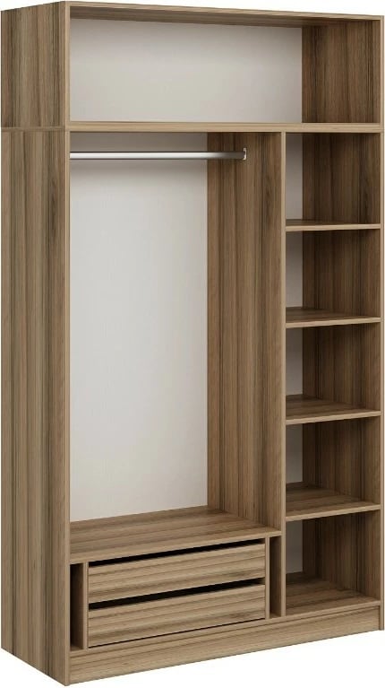 Dollap garderobe Skye Decor, 3 dyer, 2 sirtarë, 255cm, antracit-dore