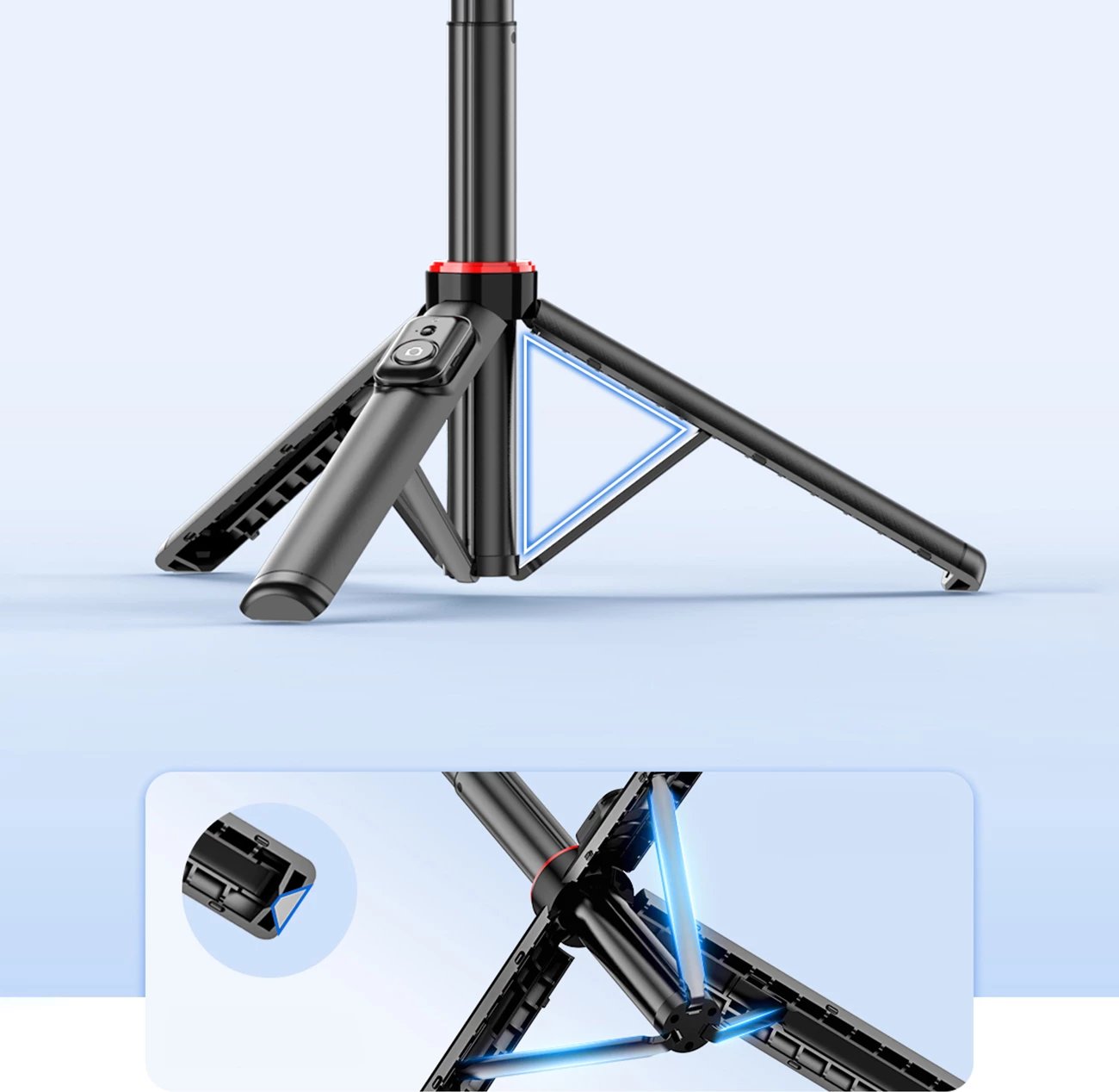 Selfie stick Hurtel WC12YDS tripod teleskopik me dy llampa, 1.3m, Bluetooth, i zi