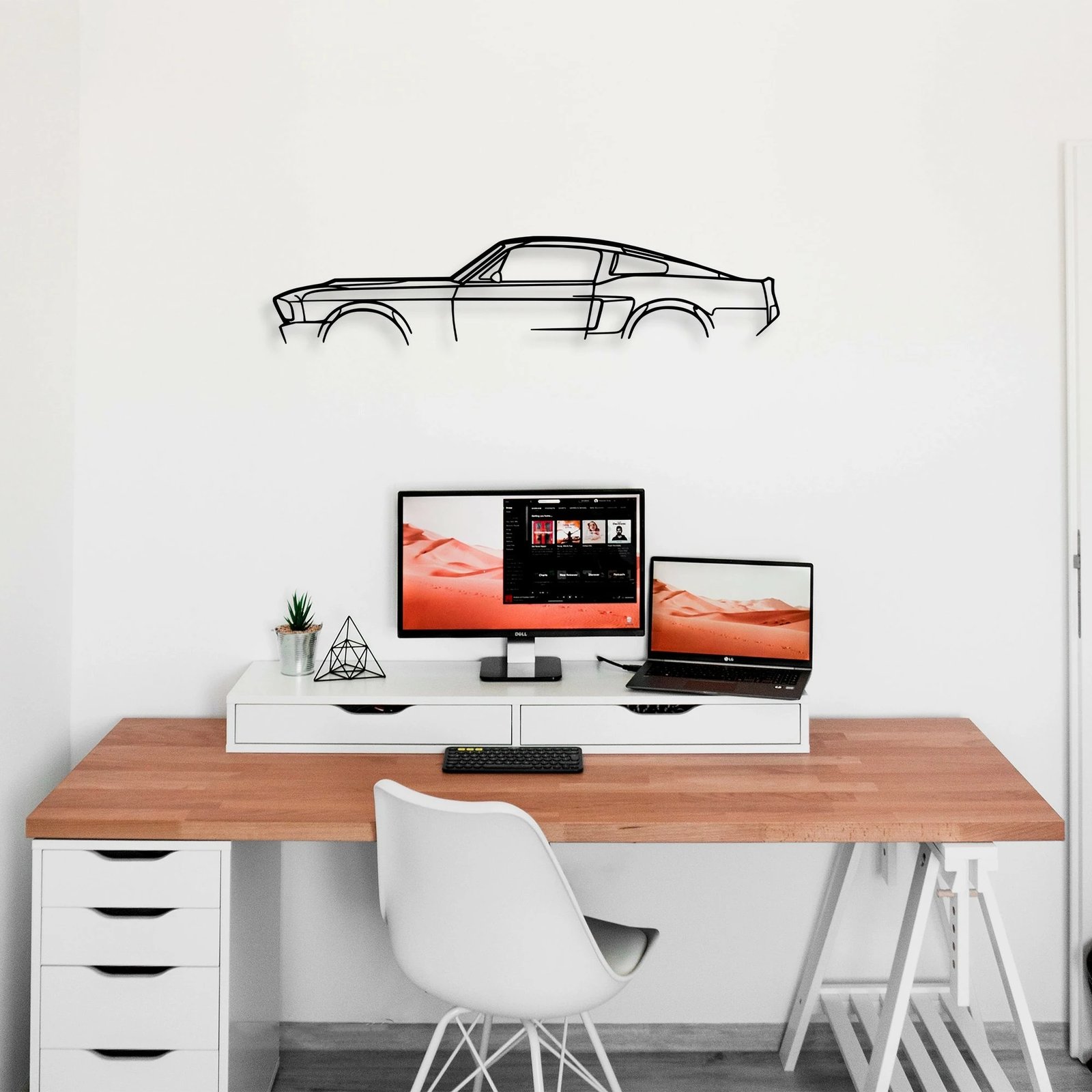 Aksesor dekorativ metalik për mur, siluetë Ford Mustang Shelby GT500, 70x15cm