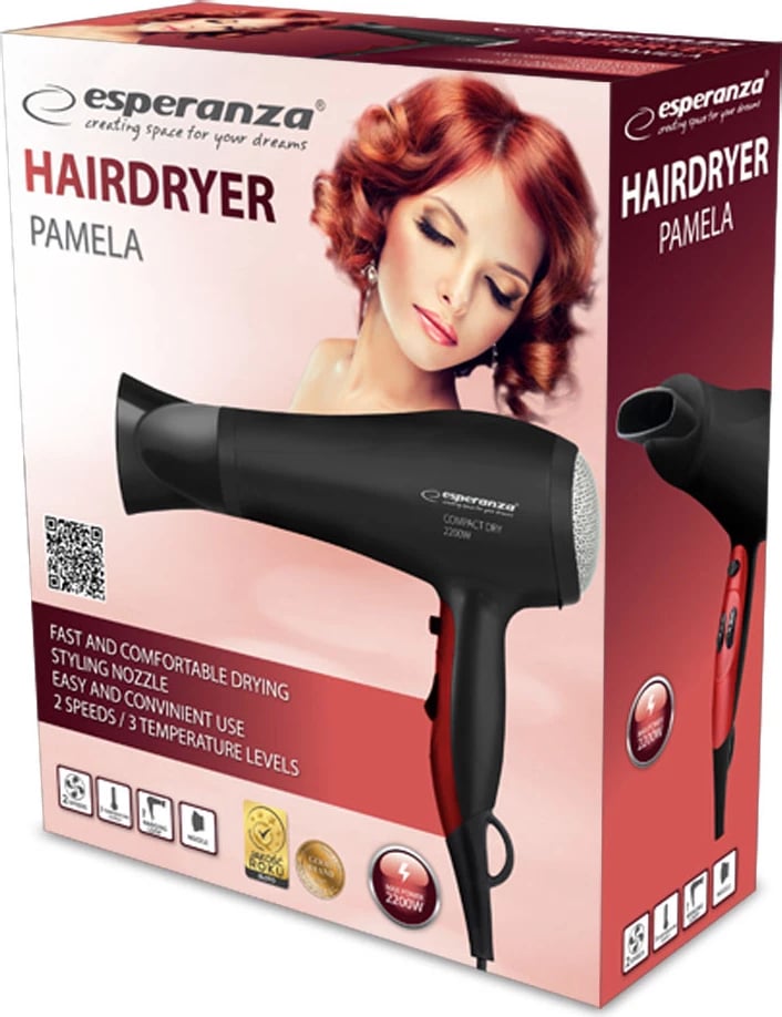 Tharëse flokësh, Esperanza, PAMELA EBH004K, 2200 W, 3 temperatura, 2 nivele fryrje, me koncentrator