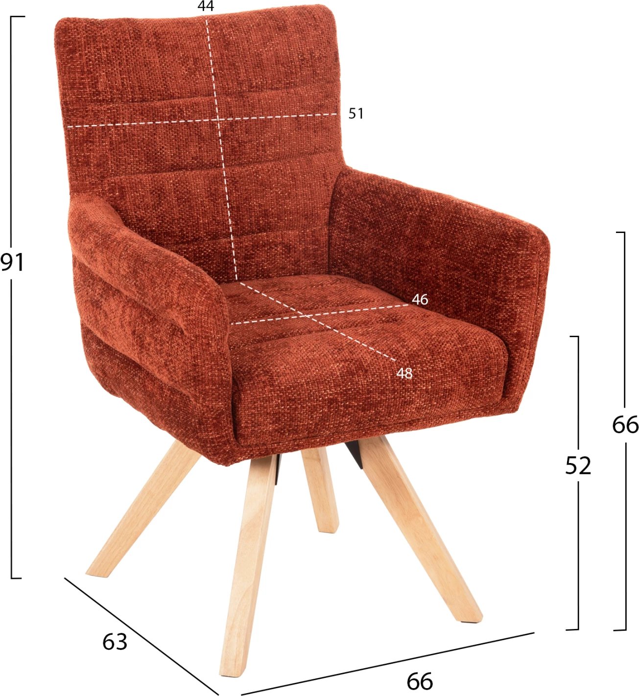 Karrige ngrënieje GAZER, FH9845.06, pëlhurë kafe e kuqërremtë, këmbë druri gome, 66x63x91H cm, set prej 2 copë