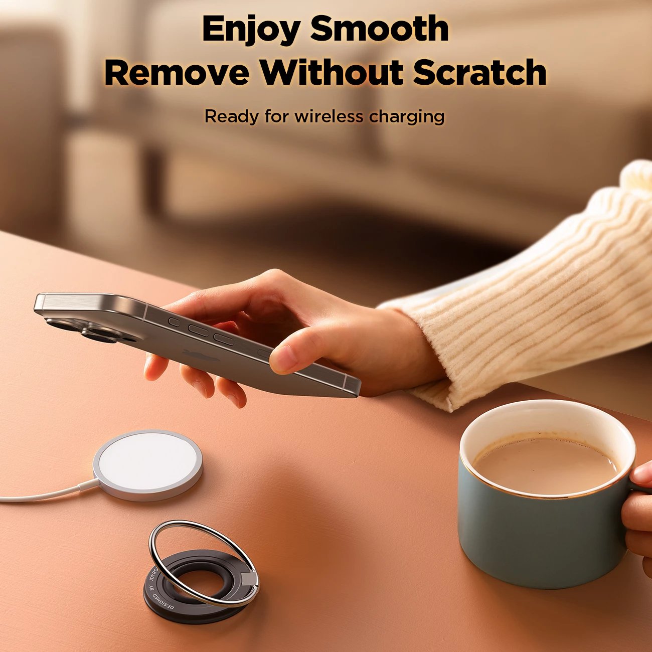 mbajtës magnetik MagSafe për celular Joyroom JR-ZS383, unazë gishtit, kompatibilitet iPhone 12–15 dhe telefona 4.7–7", shndërrohet në qëndrim, i zi