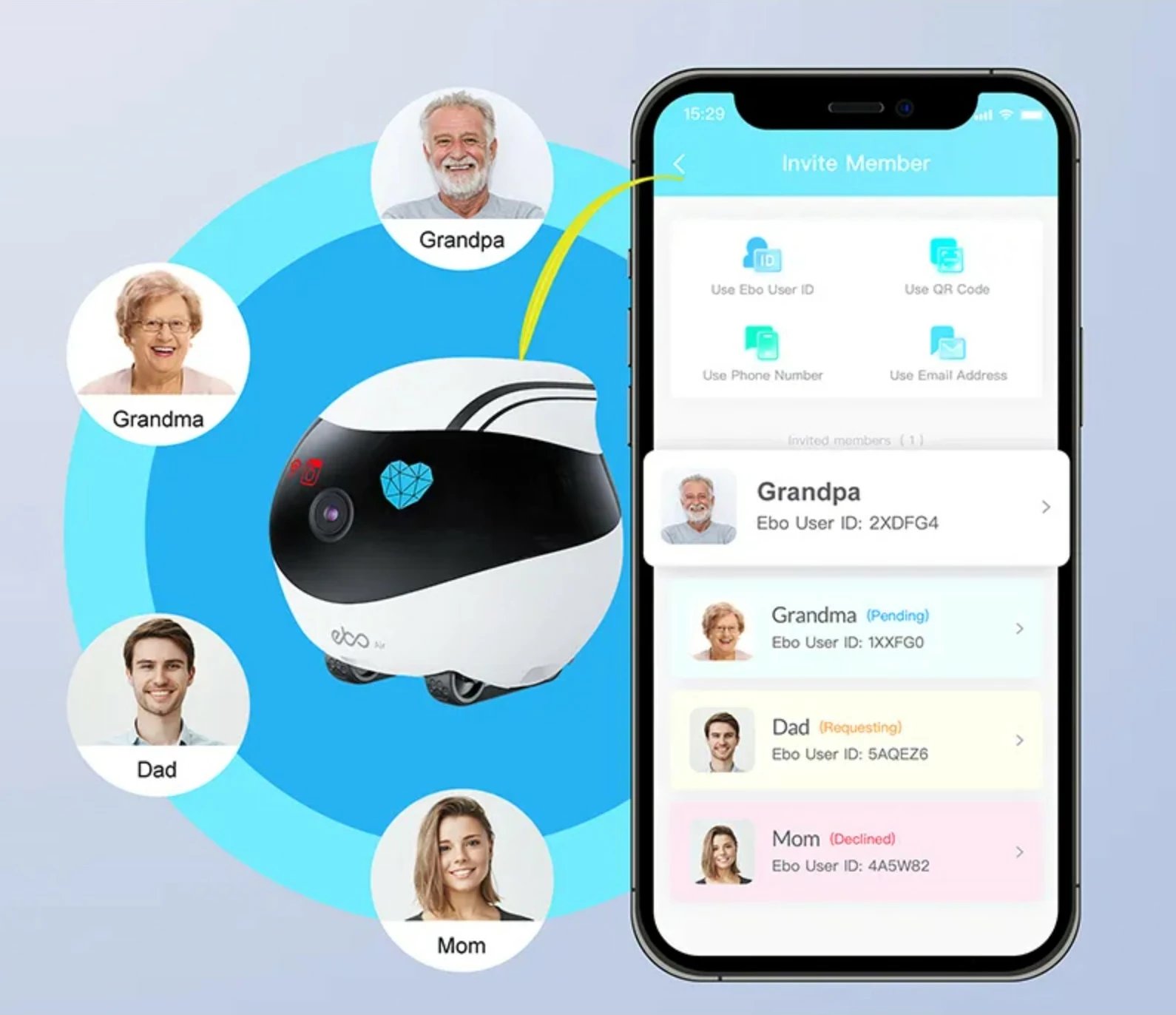 Robot për kafshë Enabot EBO Air, kamerë 1080p, ndjekje KI, LiDAR, kontroll me app, bardhë