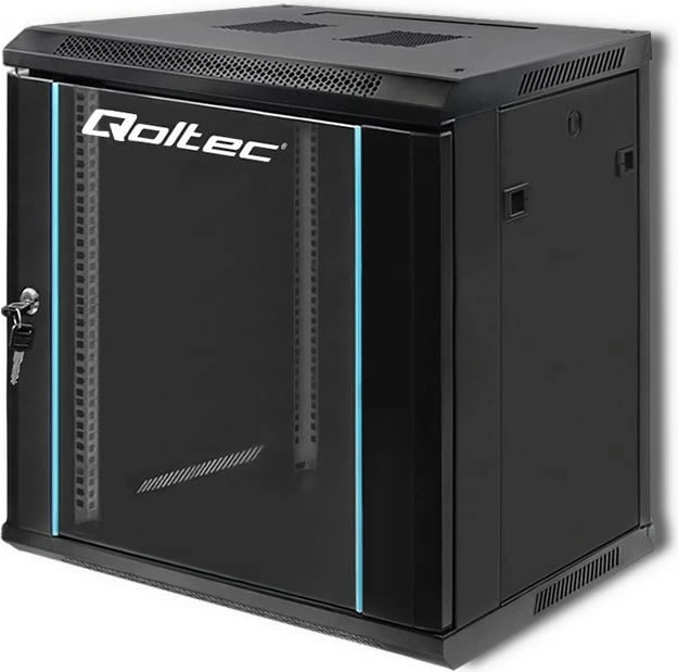 Kasë RACK Qoltec 19-inç, 12U, 600x635x450 mm, e zezë, montim në mur
