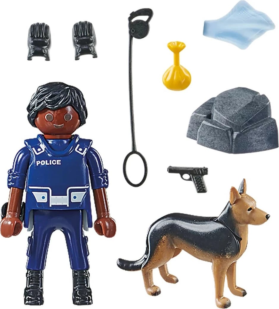 Figurinë aksioni Playmobil Special Plus 71162 polic me qen gjurmues, set 10 pjesë