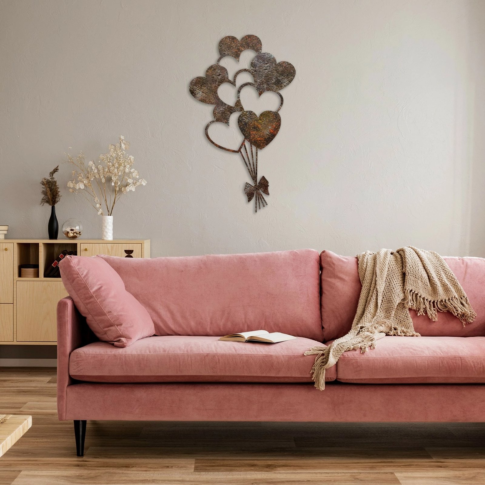 Aksesor dekorativ metalik për mur, zemra 'Rusty Heart 1', ngjyrë antike, 35x21cm