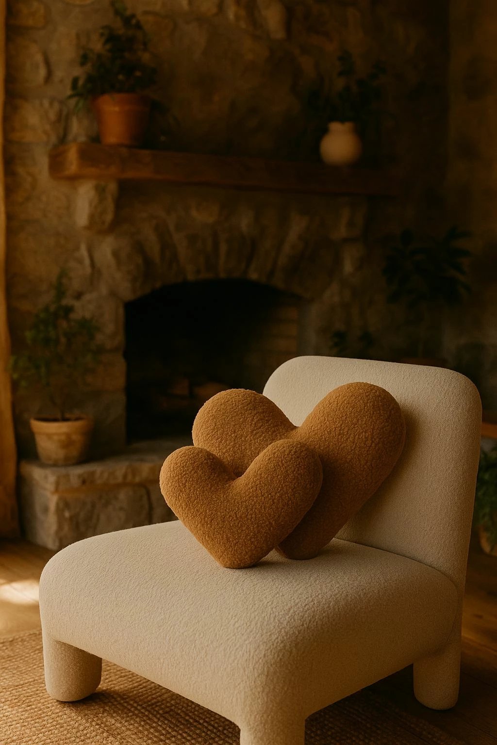 Jastëk zemër i madh Teddy, ngjyrë kafe, Evila Originals