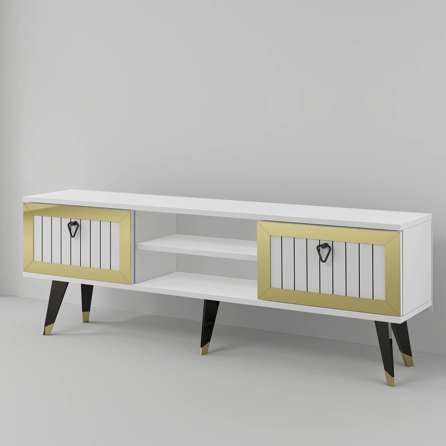 Komodë për TV Skye Decor, Lidya, e bardhë dhe ari