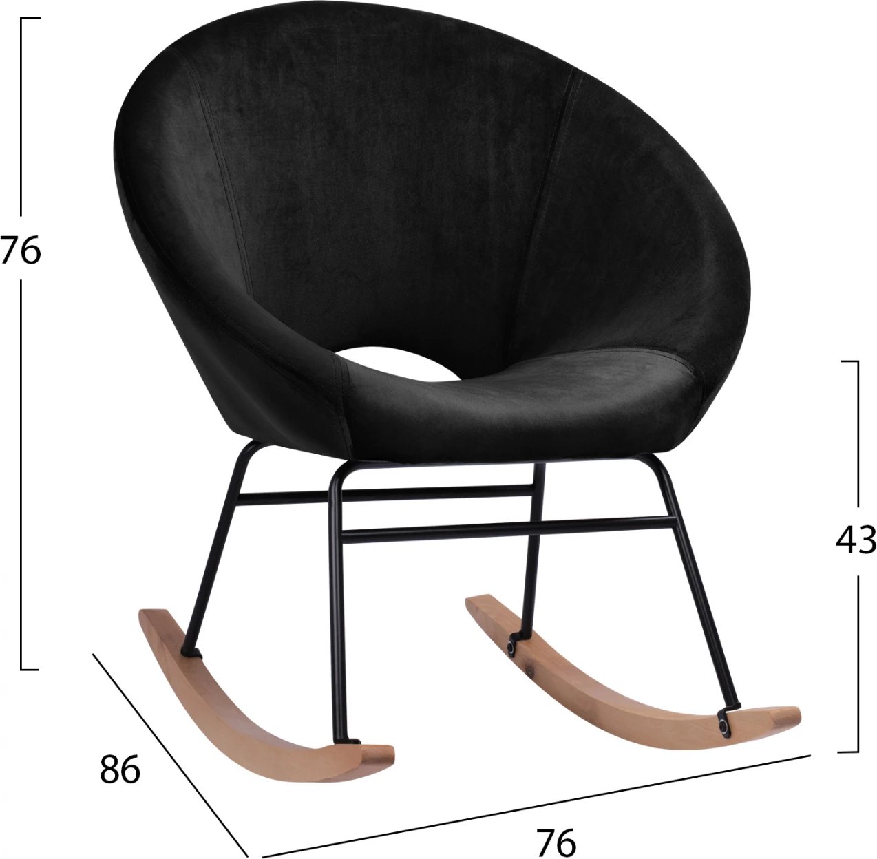 Karrige lëkundëse kadifeje FH8399.04, e zezë, 76x86x76 cm