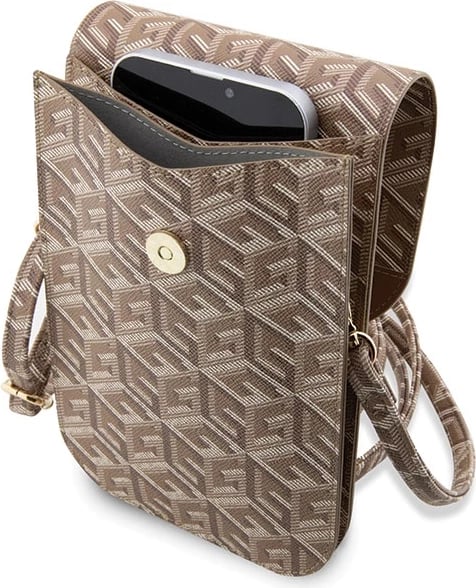 Çantë për celular Guess G Cube Stripe, eco lëkurë, kafe