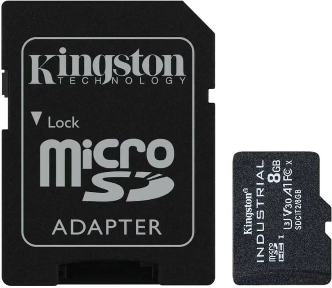 Kartë microSD, Kingston, SDCIT2/8GBSP Industrial, 8GB CL10 UHS-I A1 U3 V30, leximi 100MB/s shkrimi 80MB/s, me adapter SD