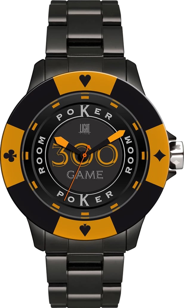 Orë dore për meshkuj LIGHT TIME Poker, e zezë/portokalli