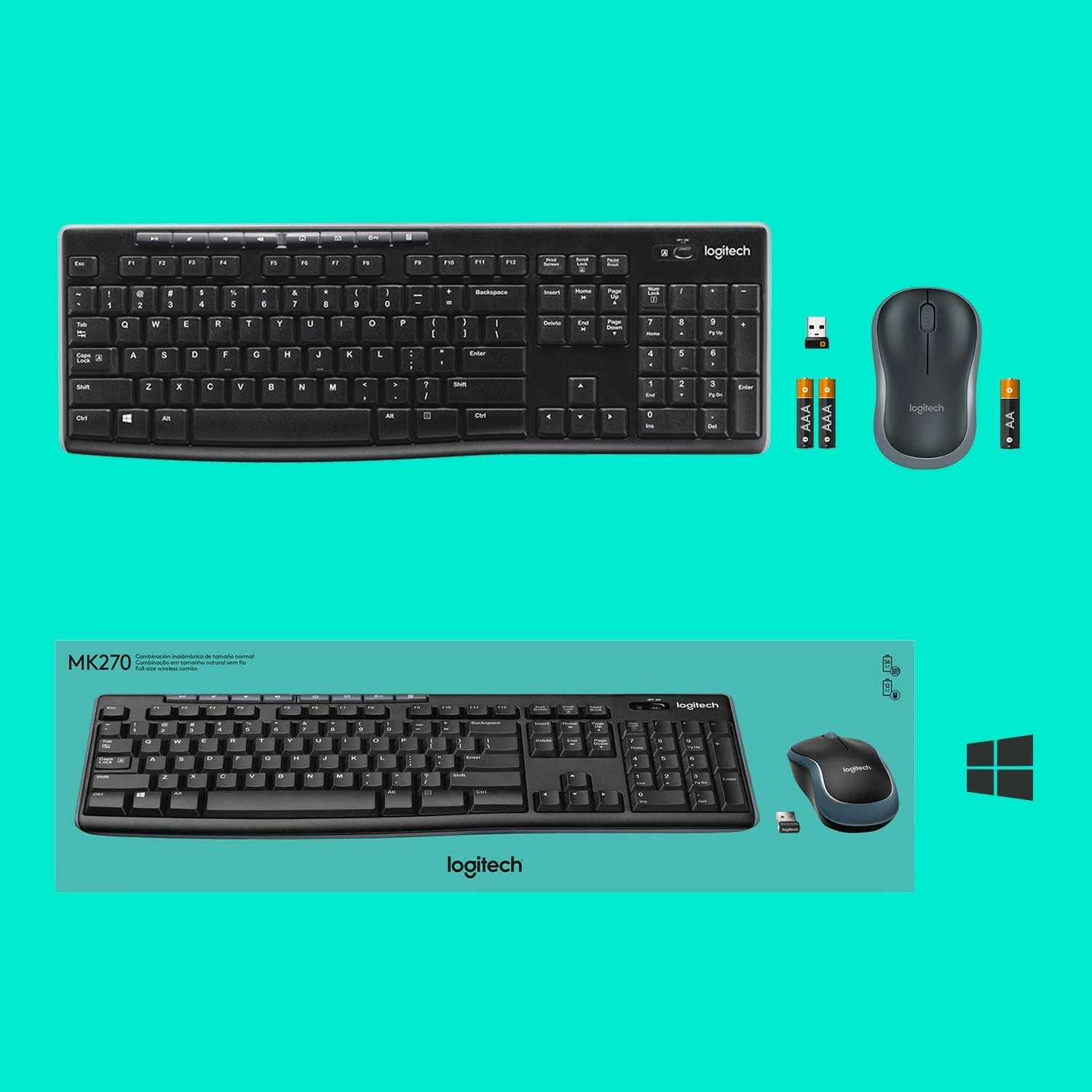 Kombo wireless Logitech MK270, Full-size (100%), RF Wireless, QWERTY, Zi, Argjendtë, Maus i përfshirë