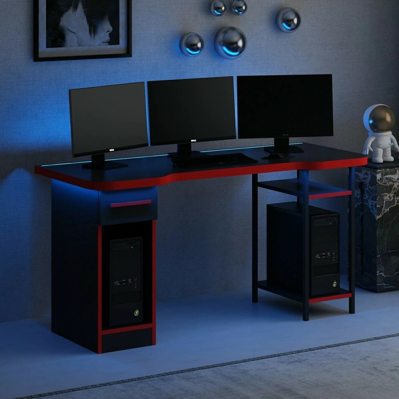 Tavolinë gaming Skye Decor, Phoenix 6, e zezë-kuqe