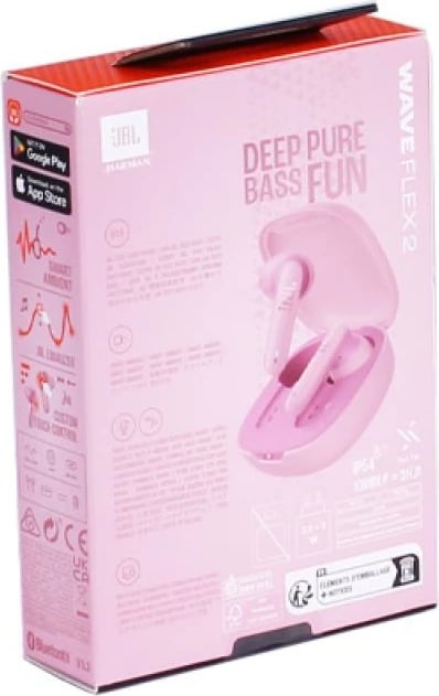 Kufje in-ear pa tela JBL Wave Flex 2 JBLWFLEX2PIK Bluetooth, 40 orë, me kuti karikimi, rozë