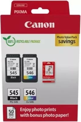 Multipak bojë Canon PG-545/CL-546 me letër foto, për printer PIXMA, 8 ml, Zi/Ngjyrë, 50 fletë