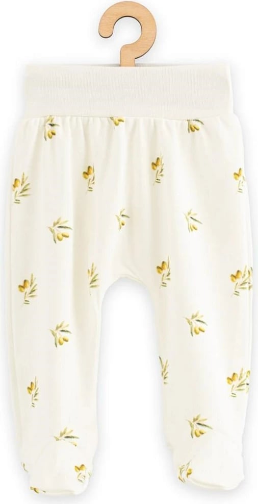 Pantalona me këmbëza bebe, NEW BABY, Happy Olives, 100% pambuk organik, madhësia 74 (6-9m), bezhë